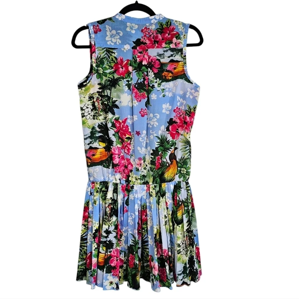Juicy Couture Paradise Blue Sleeveless Hawaiian Floral Mini Dress Sz 4 - Picture 9 of 14